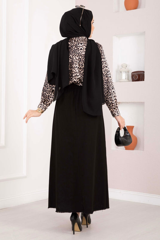 Skirt with Side Pocket and Elastic Waistband Black