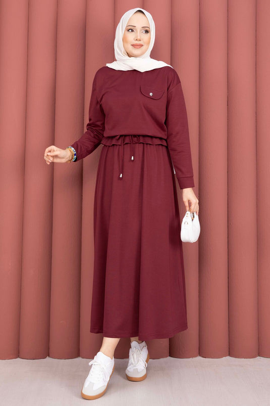 Burgundy Pocket Detail Crop Top & Skirt Set
