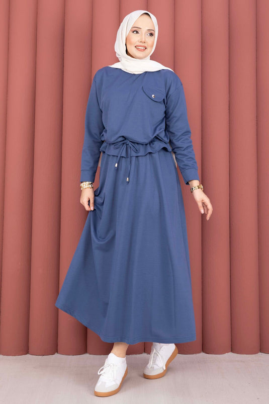 Pocket Detail Crop & Skirt Two-Piece Set Indigo