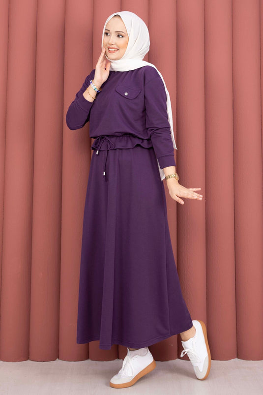 Pocket Detail Crop & Skirt Two-Piece Set in Burgundy