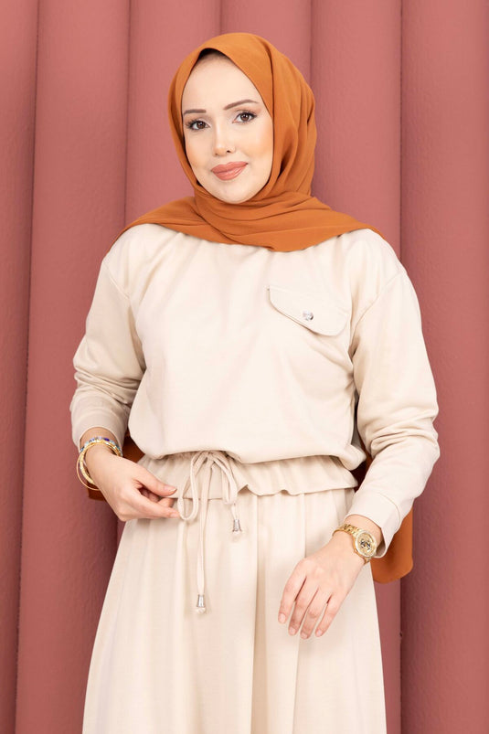 Stone Pocket Detail Crop & Skirt Two-Piece Set