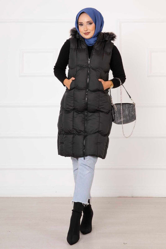 Cep Detaylı Dolum Yelek Siyah