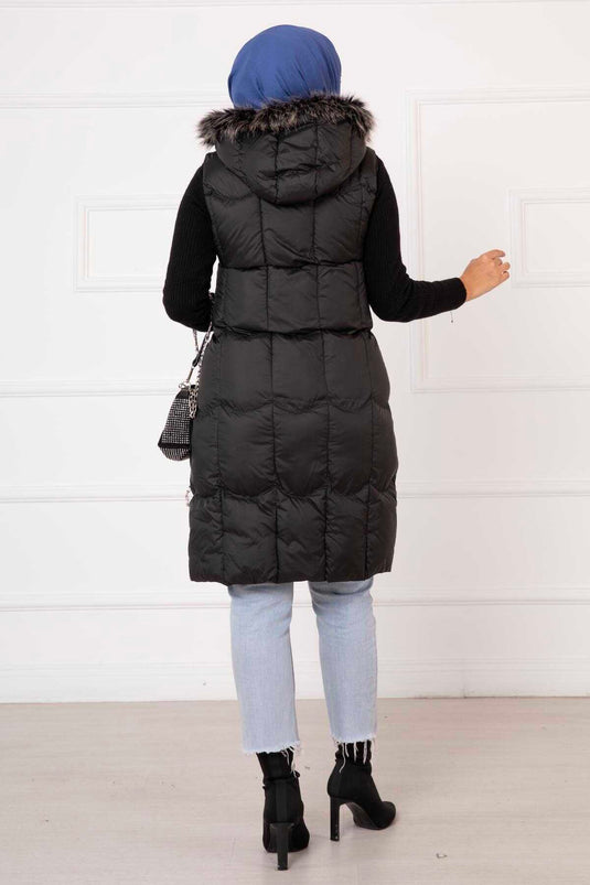 Cep Detaylı Dolum Yelek Siyah