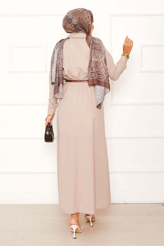 Two-Piece Skirted Suit with Pocket Detail, Beige