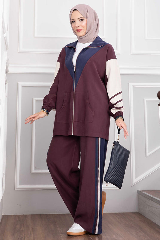 Completo Sport Con Zip E Tasche Bordeaux