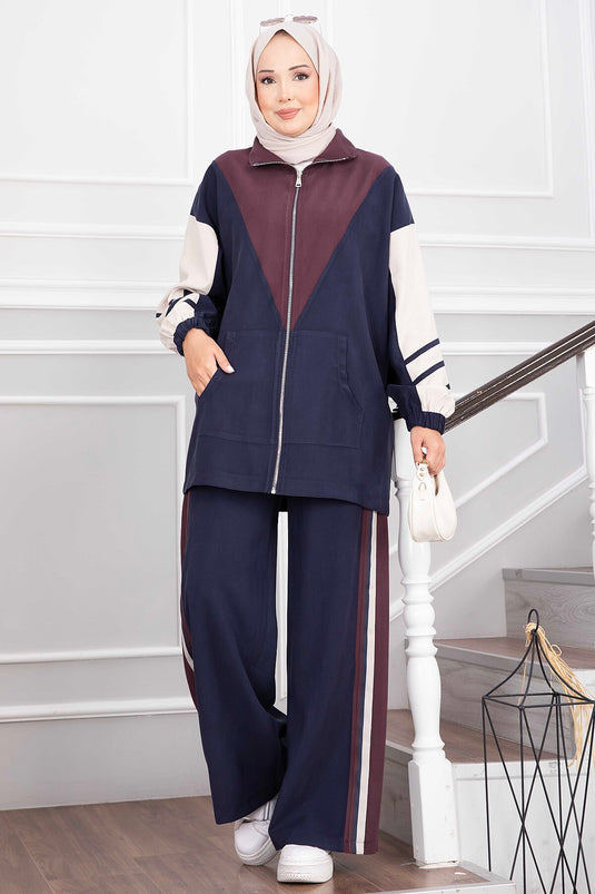 Completo Sport Con Tasche E Zip Blu Navy