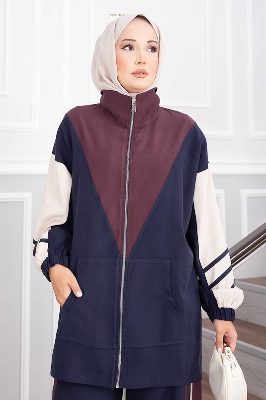 Completo Sport Con Tasche E Zip Blu Navy