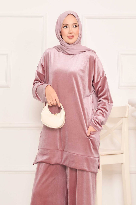 Costume deux pièces en velours avec poches Poudre