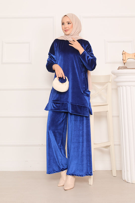 Velvet Two-Piece Suit with Pocket Detail