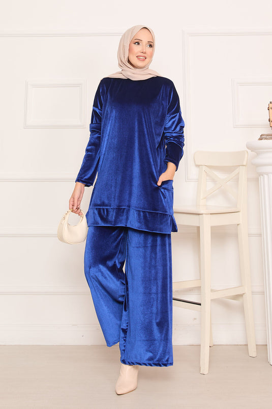 Velvet Two-Piece Suit with Pocket Detail