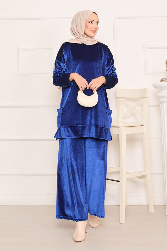 Velvet Two-Piece Suit with Pocket Detail