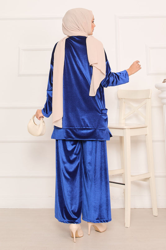 Velvet Two-Piece Suit with Pocket Detail