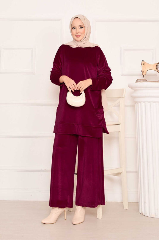 Velvet Two Piece Suit with Pocket Detail