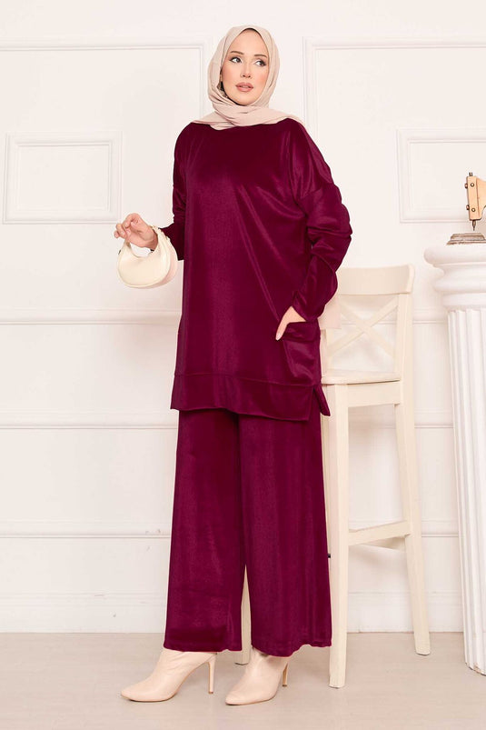 Velvet Two Piece Suit with Pocket Detail