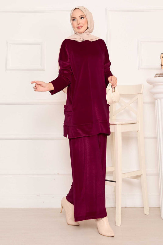 Velvet Two Piece Suit with Pocket Detail