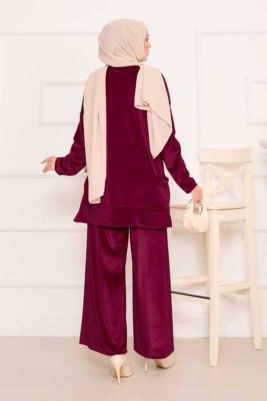 Velvet Two Piece Suit with Pocket Detail