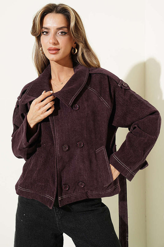 Veste Mauve Ceinturée Avec Poches