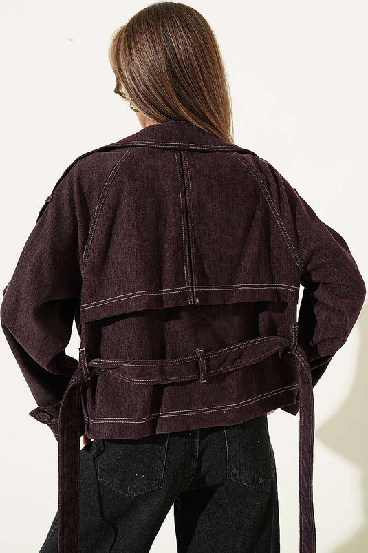 Veste Mauve Ceinturée Avec Poches