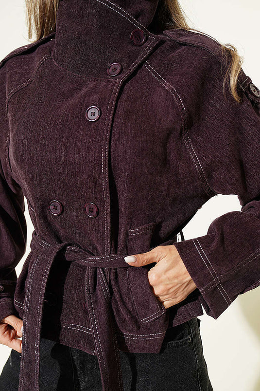 Veste Mauve Ceinturée Avec Poches