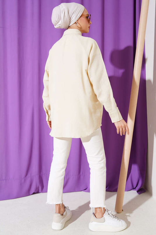 Detailed Muslin Shirt Beige