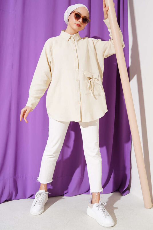Detailed Muslin Shirt Beige