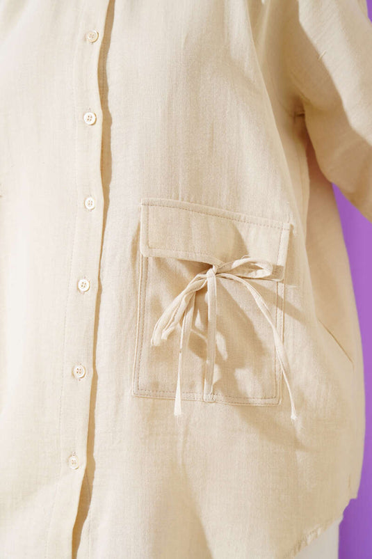 Detailed Muslin Shirt Beige