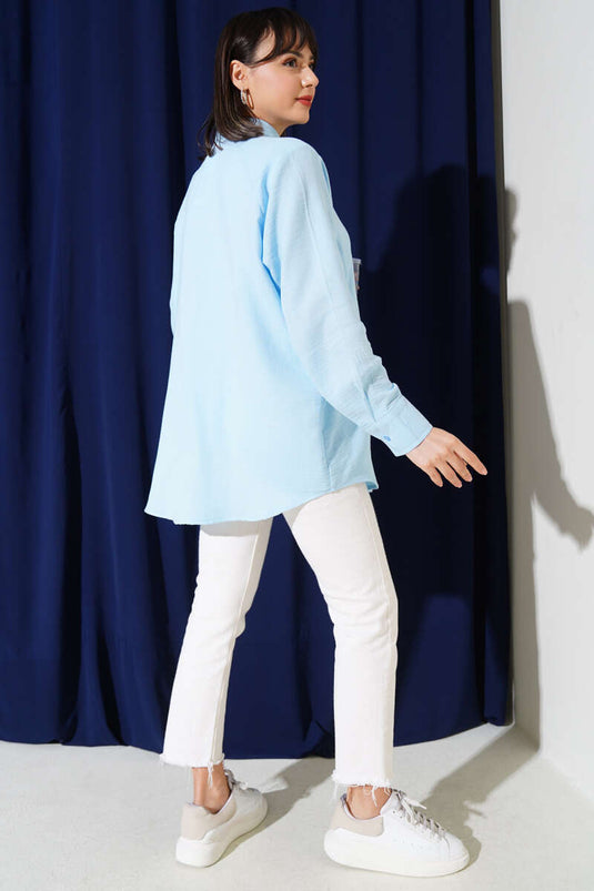 Detailed Muslin Shirt Blue