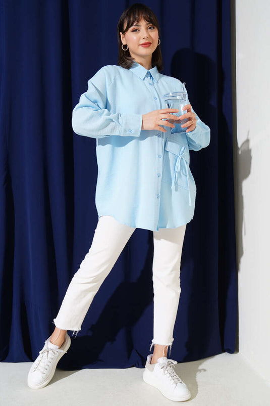 Detailed Muslin Shirt Blue