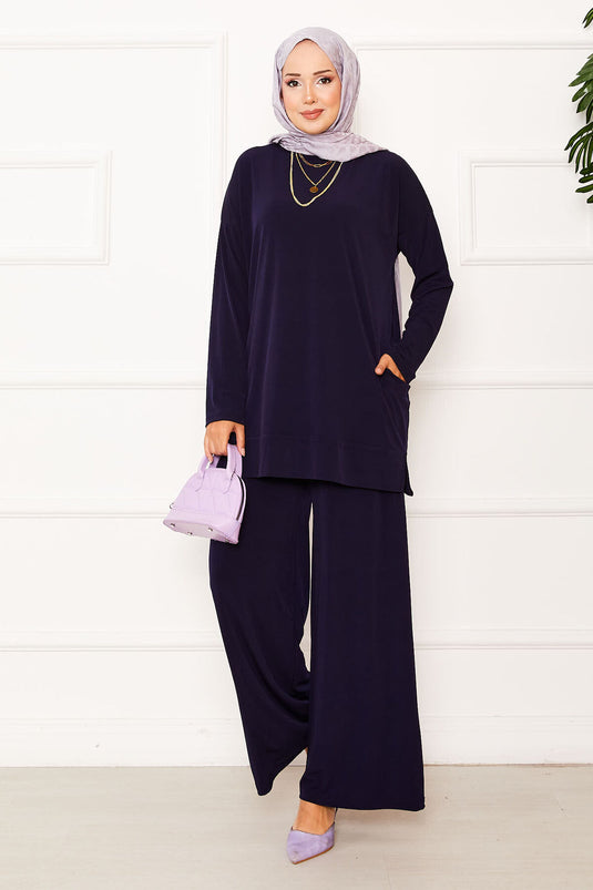 Costume deux pièces Sandy avec poches, bleu marine