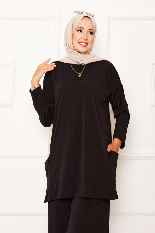 Combinaison deux pièces Sandy avec poches, noire