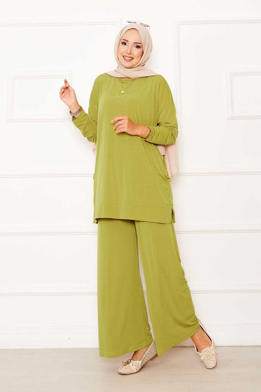 Cep Detaylı Sandy İkili Takım Yağ Yeşil