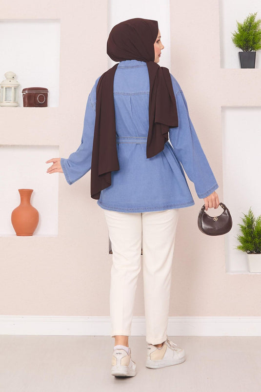 Denim Jacket with Pocket Detail and Removable Belt, Light Blue