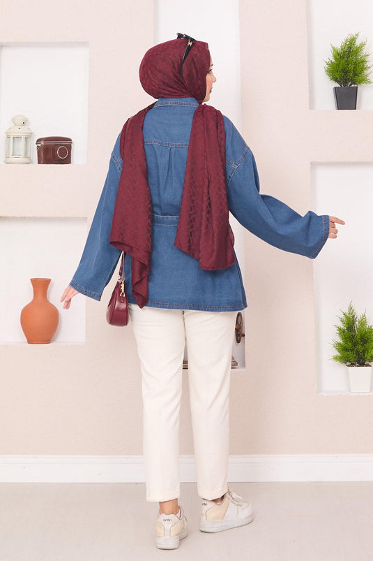 Veste en jean bleue avec poches et ceinture amovible