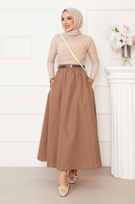 Sportlicher Terikoton-Rock mit Taschendetails, Kamel