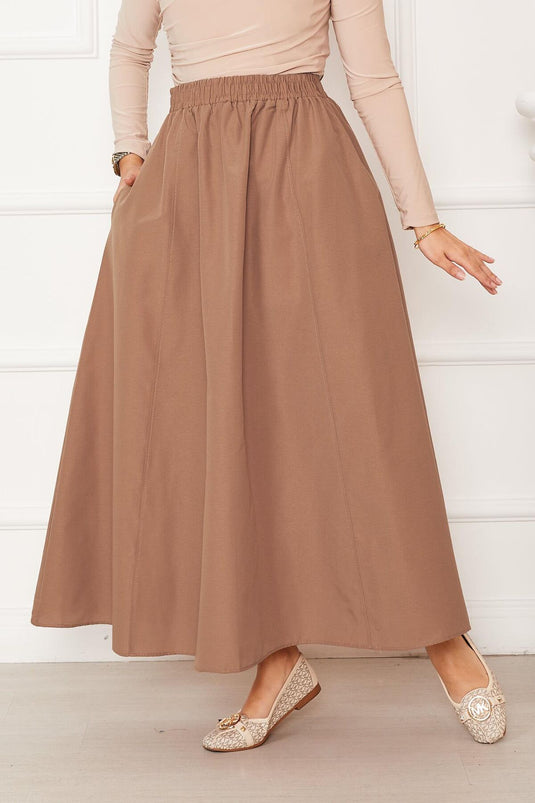 Jupe Terikoton camel sportive à poches détaillées