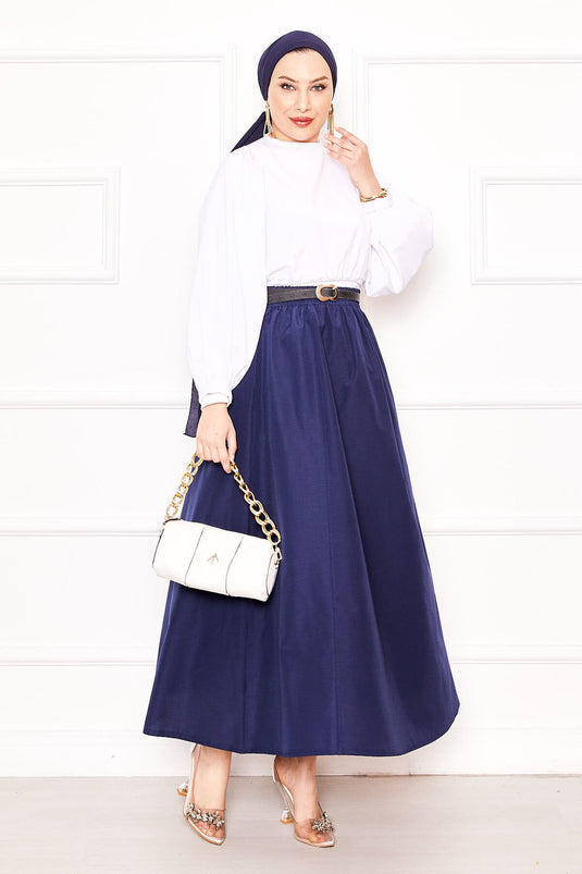 Pocket Detailed Sporty Terikoton Skirt Navy Blue