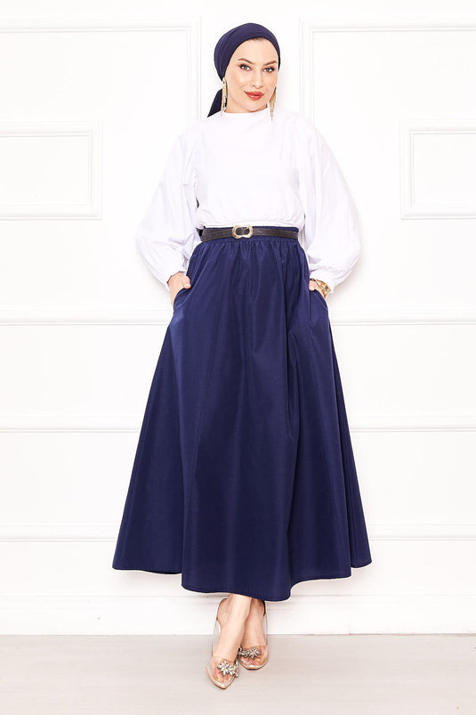 Pocket Detailed Sporty Terikoton Skirt Navy Blue