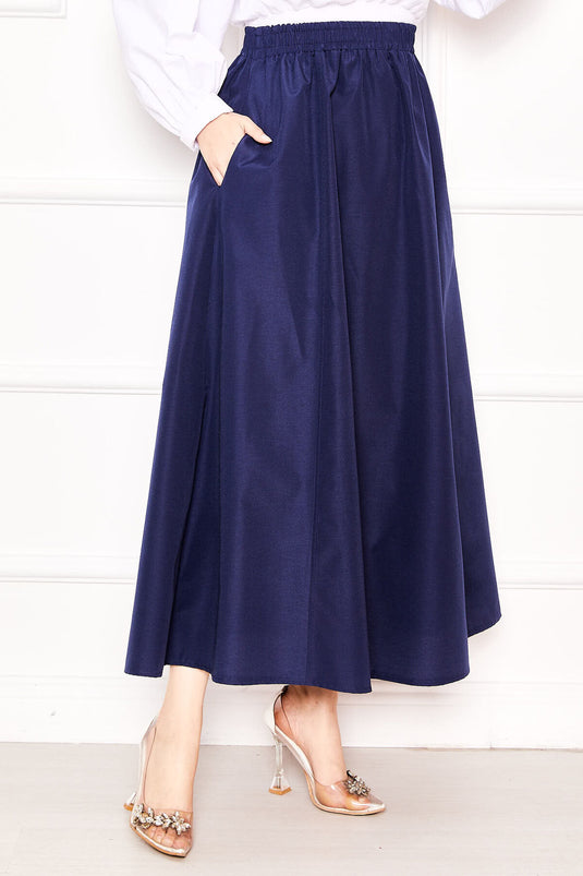Pocket Detailed Sporty Terikoton Skirt Navy Blue