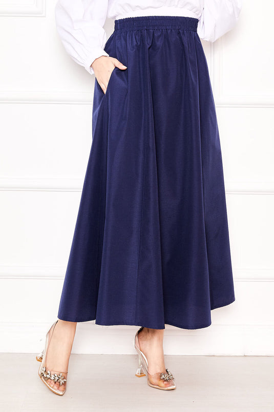 Pocket Detailed Sporty Terikoton Skirt Navy Blue