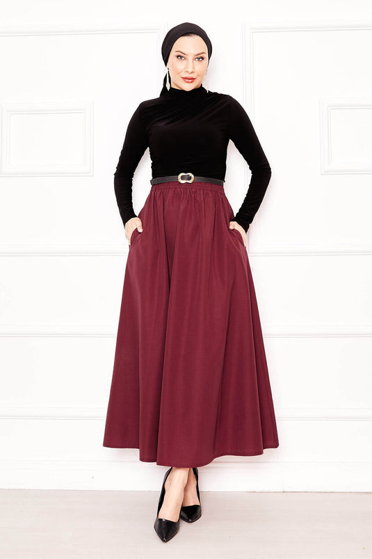 Pocket Detailed Sporty Terikoton Skirt Claret Red