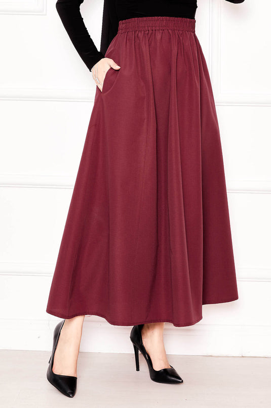 Pocket Detailed Sporty Terikoton Skirt Claret Red