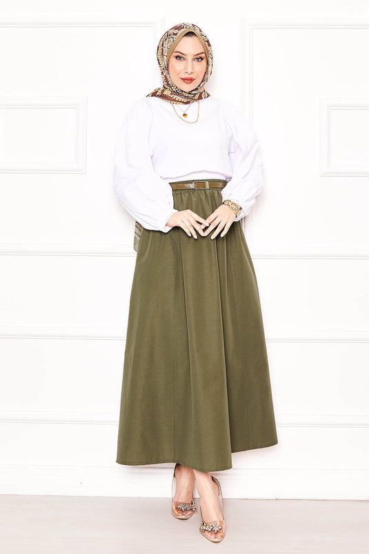 Pocket Detailed Sporty Terikoton Skirt Khaki