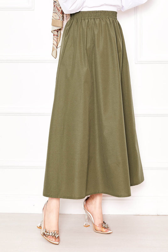 Pocket Detailed Sporty Terikoton Skirt Khaki