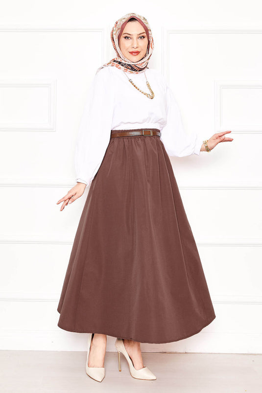 Pocket Detailed Sporty Terikoton Skirt Brown