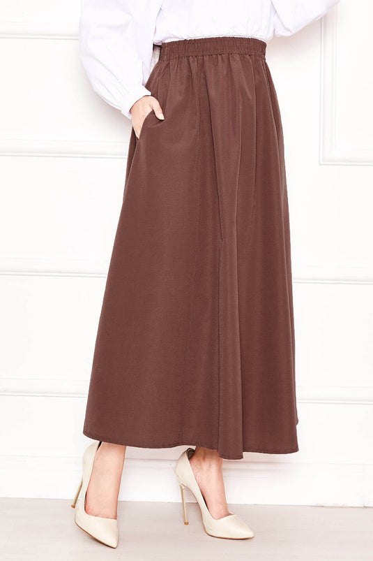 Pocket Detailed Sporty Terikoton Skirt Brown