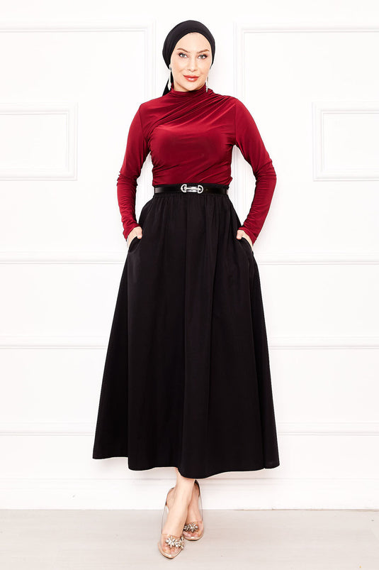 Sportlicher Terikoton-Rock mit Taschendetail in Schwarz