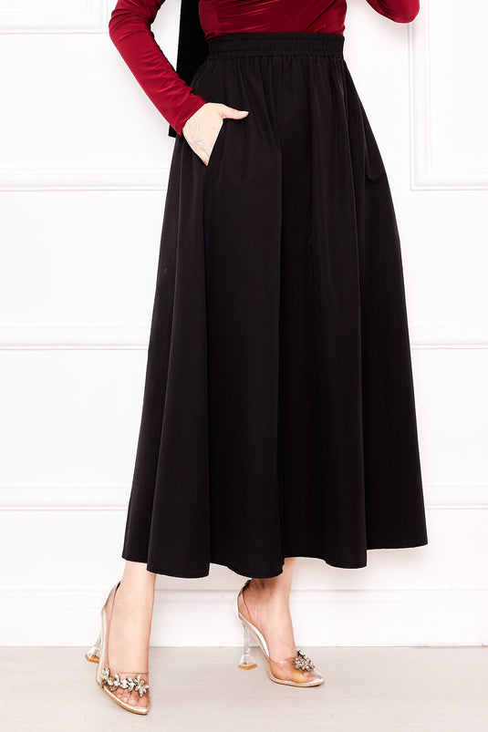 Pocket Detailed Sporty Terikoton Skirt Black