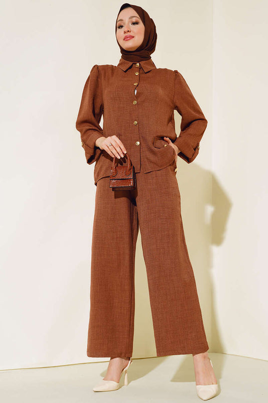 Zakknoop Gedetailleerd linnen dubbelpak bruin