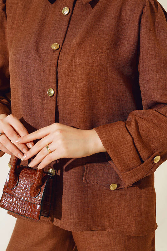 Zakknoop Gedetailleerd linnen dubbelpak bruin