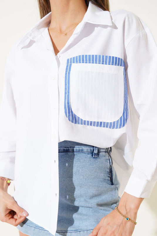 Pocket Garnished Terikoton Short Shirt White